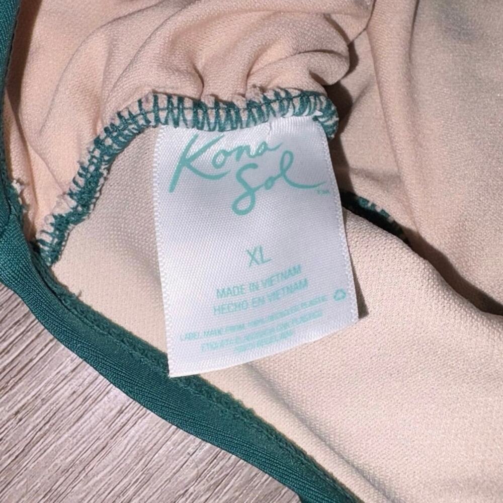 Kona Sol Women's XL Green Tie-Front Ruched One Piece Swimsuit Full Coverage - Picture 10 of 12